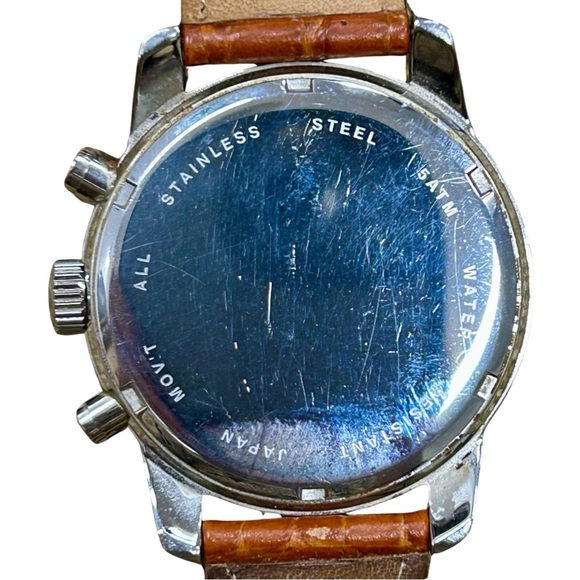 Orvis Chronograph Men’s Watch – Stainless Steel & Brown Genuine Leather Strap - Picture 5 of 10